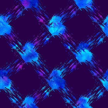 Brush Stroke Plaid Geometric Grung Pattern Seamless in Blue Color Check Background. Gunge Collage Watercolor Texture for Teen and School Kids Fabric Prints Grange Design with lines.