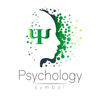 Modern head sign of Psychology. Profile Human. Letter Psi. Creative style. Symbol in . Design concept. Brand company. Green color isolated on white background. Icon for web