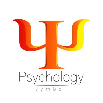 Modern Sign of Psychology.Psi. Creative style. Icon in . Design concept. Brand company. Orange color letter on white background. Symbol for web, print, card, flyer. Bright