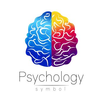 Modern Brain Sign of Psychology. Human. Creative style. Icon in . Design concept. Brand company. Blue violet left right color isolated on white background. Symbol for web, print