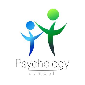 Modern people psi Sign of Psychology. Family Human. Creative style. Icon in . Design concept. Brand company. Green blue color isolated on white background. Symbol for web, print,