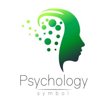 Modern head sign of Psychology. Profile Human. Creative style. Symbol in . Design concept. Brand company. Green color isolated on white background. Icon for web