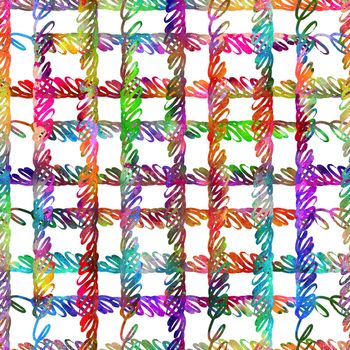 Brush Stroke Plaid Geometric Grung Pattern Seamless in Rainbow Color Check Background. Gunge Collage Watercolor Texture for Teen and School Kids Fabric Prints Grange Design with lines.