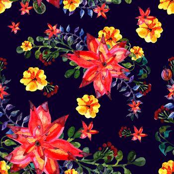 Floral seamless pattern. dark background. Floral seamless texture with fleaves. Flourish tiled wallpaper Grouped and isolated