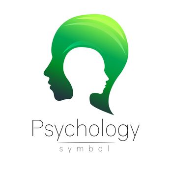 Modern head sign of Psychology. Profile Human. Creative style. Symbol in . Design concept. Brand company. Green color isolated on white background. Icon for web