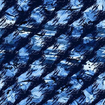 Brush Stroke Line Stripe Geometric Grung Pattern Seamless in Blue Color Background. Gunge Collage Watercolor Texture for Teen and School Kids Fabric Prints Grange Design with lines.