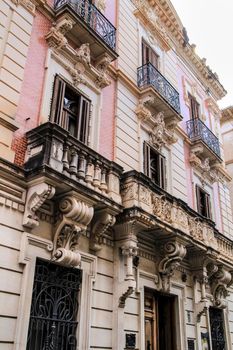 Novelda, Alicante, Spain- September 18, 2021: Old and majestic facade of the Modernist House Museum in Novelda, Alicante on a sunny day of summer