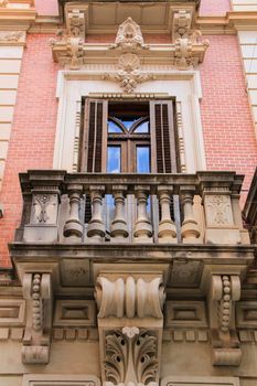 Novelda, Alicante, Spain- September 18, 2021: Old and majestic facade of the Modernist House Museum in Novelda, Alicante on a sunny day of summer