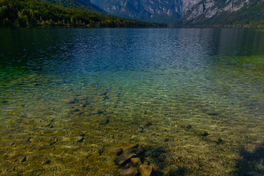 Beautiful clear clear water in a mountain lake