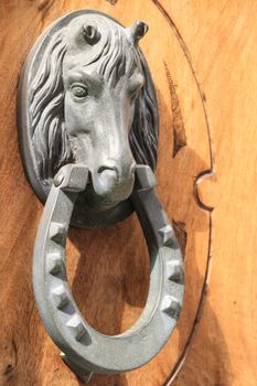 Beautiful and Vintage door knocker horse shaped on wooden door