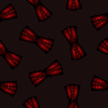 Seamless Pattern with Red and Black Bow on Dark Brown Background. Digital Illustration. Cute Seamless Pattern for Design, Wrapping.