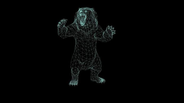 3d illustration - wire frame of bear attack on black background