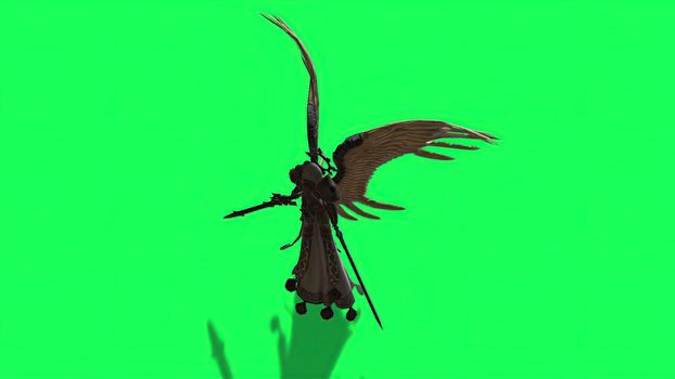 3d illustration -  Angel of death with swords in hands on the green screen 