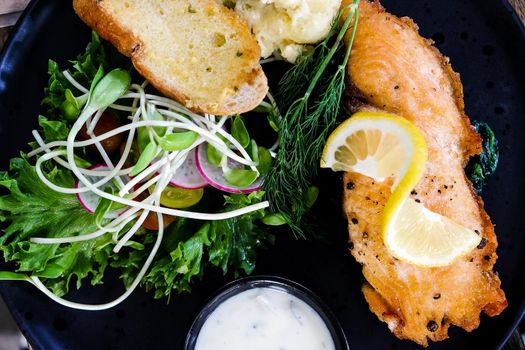 close up image of salmon steak