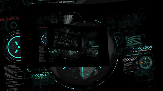 3d illustration - HUD zoom in.Flying through Futuristic technological interface.