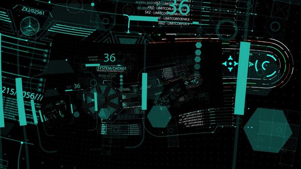 3d illustration - HUD zoom in.Flying through Futuristic technological interface.