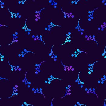 XMAS watercolor Branch Berry Seamless Pattern in Blue Color. Hand Painted background or wallpaper for Ornament, Wrapping or Christmas Gift.