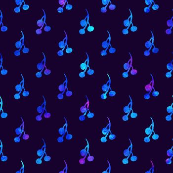 XMAS watercolor Branch Berry Seamless Pattern in Blue Color. Hand Painted background or wallpaper for Ornament, Wrapping or Christmas Gift.