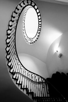 Novelda, Alicante, Spain- September 18, 2021: Beautiful staircase of the Gomez-Tortosa Cultural Center modernist building in Novelda village