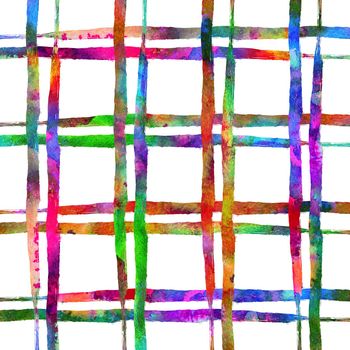 Watercolor Brush Plaid Seamless Pattern Grange Check Geometric Design in Rainbow Color. Modern Strokes Grung Collage Background for kids fabric and textile.