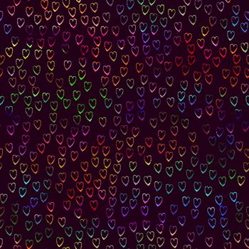 Watercolor Brush Heart Seamless Pattern Love Grange Hand Painted Design in Rainbow Color. Modern Grung Collage Background for kids fabric and textile.