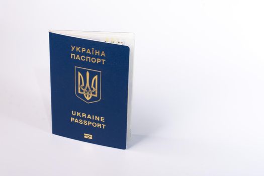 passport of a citizen of Ukraine for traveling abroad. on a white background.