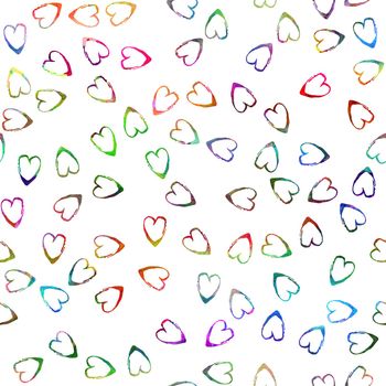 Watercolor Brush Heart Seamless Pattern Love Grange Hand Painted Design in Rainbow Color. Modern Grung Collage Background for kids fabric and textile.