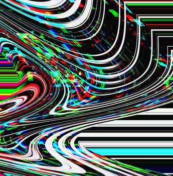 Glitch psychedelic background. Old TV screen error. Digital pixel noise abstract design. Broken pixels glitch. Television signal fail. Technical problem grunge wallpaper. Colorful noise rerto