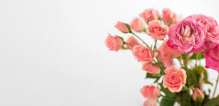 vase with roses table copy space. Beautiful photo