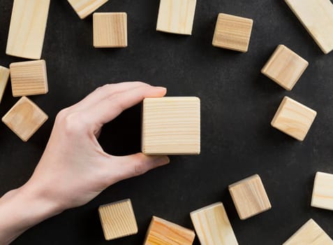 assortment blank wooden cubes. Beautiful photo