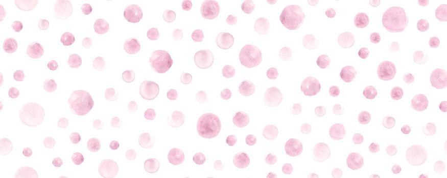 Seamless Pink Watercolor Circles. Vintage Polka Dots Wallpaper. Modern Brush Paint Fabric. Art Rose Watercolor Circles. Rounds Design. Graphic Spots Background. Pink Watercolor Circles.