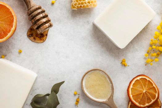 top view soap ingredients arrangement. Beautiful photo