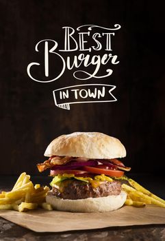 pub promo with delicious burger. Resolution and high quality beautiful photo