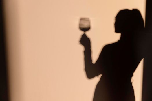 silhouettes woman drinking wine. High resolution photo