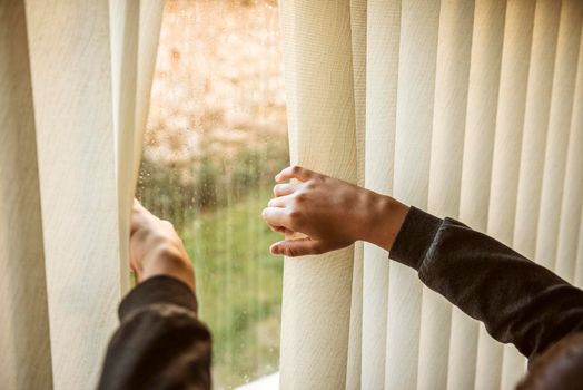 boy looking out window. Beautiful photo