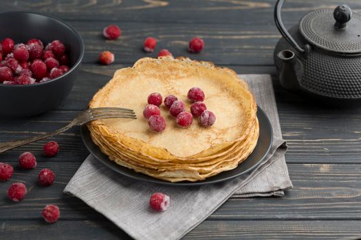 high angle pancakes with fruits. Beautiful photo