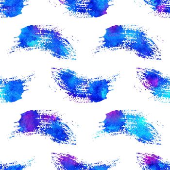 Watercolor Brush Stripes Seamless Pattern Hand Painted Grange Geometric Design in Blue Color. Modern Strokes Grung Collage Background.