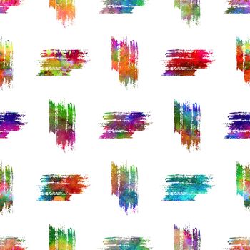 Watercolor Brush Stripes Seamless Pattern Grange Geometric Design in Rainbow Color. Modern Strokes Grung Collage Background for kids fabric and textile.