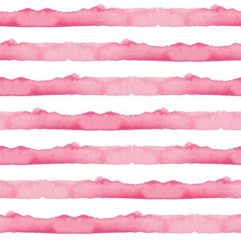 Abstract Pink Stripes Watercolor Background. Seamless Pattern for Fabric Textile and Paper. Simple Hand Painted Stripe.