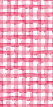 Watercolor Check Geometric Seamless Pattern Background. Plaid in Pink Girly Color. Hand Painted Simple Design with Stripes