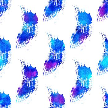 Watercolor Brush Stripes Seamless Pattern Hand Painted Grange Geometric Design in Blue Color. Modern Strokes Grung Collage Background.