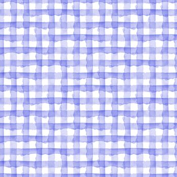 Abstract Blue Check Watercolor Background. Plaid Seamless Pattern for Fabric Textile and Paper. Simple Stripe Hand Painted .