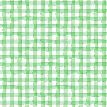 Abstract Green Check Watercolor Background. ECO Plaid Seamless Pattern for Fabric Textile and Paper. Simple Stripe Hand Painted.