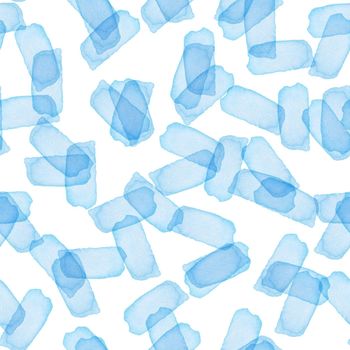 Hand Painted Brush Stroke Seamless Watercolor Pattern. Abstract watercolour shapes in Light Blue Color. Artistic Design for Fabric and Background.