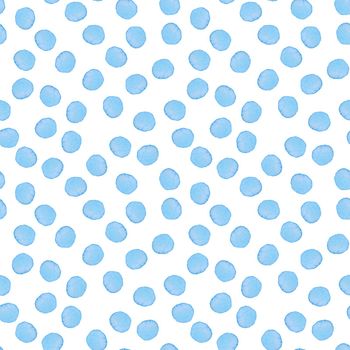 Hand Painted Brush Polka Dot Seamless Watercolor Pattern. Abstract watercolour Round Circles in Blue Color. Artistic Design for Fabric and Background.