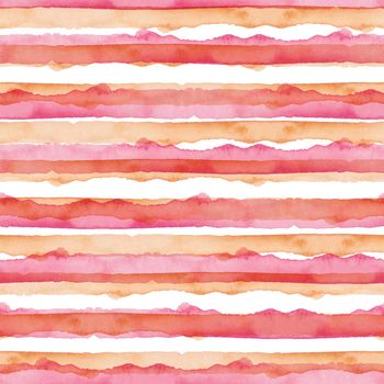 Abstract Simple Stripes Watercolor Background. Pink and Orange color. Seamless Pattern for Fabric Textile and Paper. Simple Hand Painted Stripe.