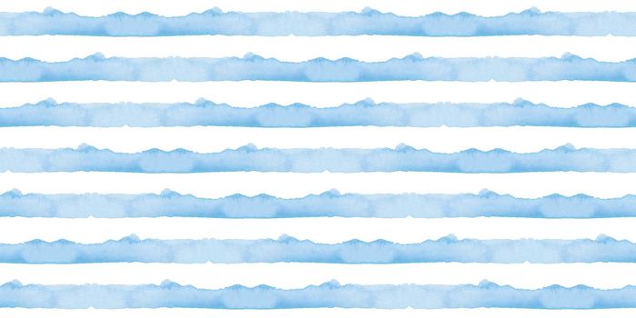 Abstract Blue Stripes Watercolor Background. Ocean Seamless Pattern for Fabric Textile and Paper. Simple Sea Hand Painted Stripe.