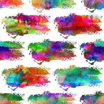 Watercolor Brush Stripes Seamless Pattern Grange Geometric Design in Rainbow Color. Modern Strokes Grung Collage Background for kids fabric and textile.