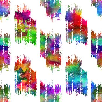 Watercolor Brush Stripes Seamless Pattern Grange Geometric Design in Rainbow Color. Modern Strokes Grung Collage Background for kids fabric and textile.