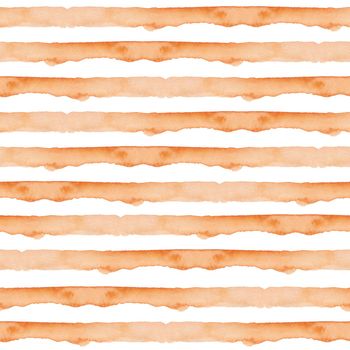 Orange Abstract Watercolor Geometric Background. Seamless Pattern with Stripes. Handmade Texture for Fabric Design and Wallpaper